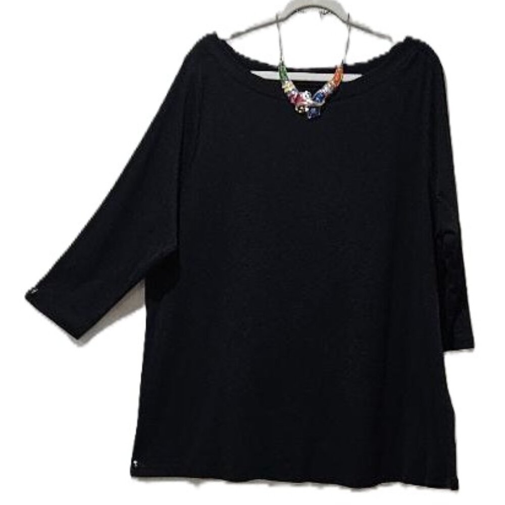 New AVENUE BLACK BOATNECK COTTON TUNIC TEE  22/24 CLASSIC TRAVEL RESORT CRUISE